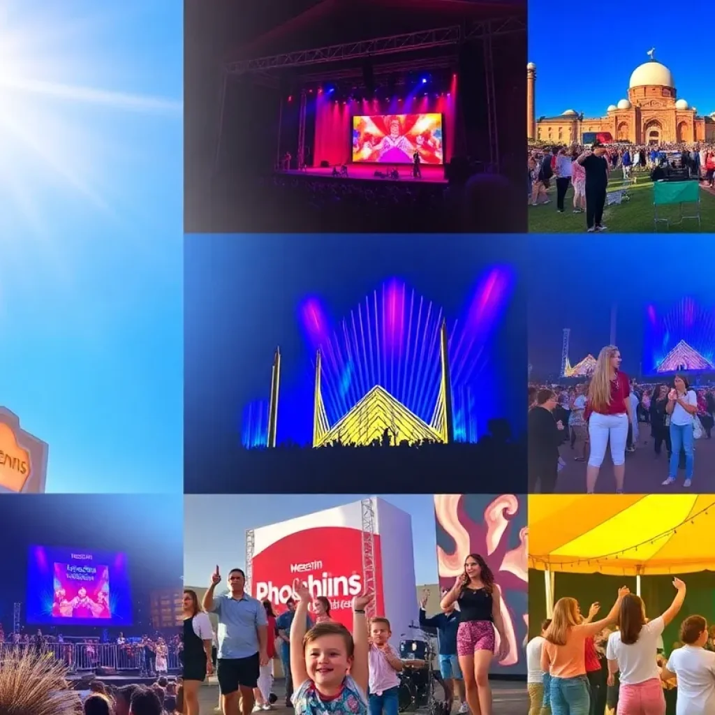 Collage of various Phoenix events such as concerts and family activities.