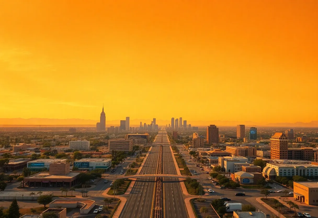 Cityscape of Phoenix, Arizona experiencing extreme heat