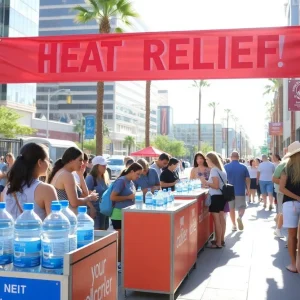 People at a heat relief station in Phoenix