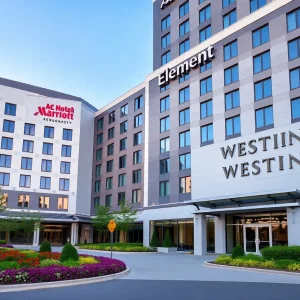 Architectural rendering of a dual-branded hotel complex in Phoenix