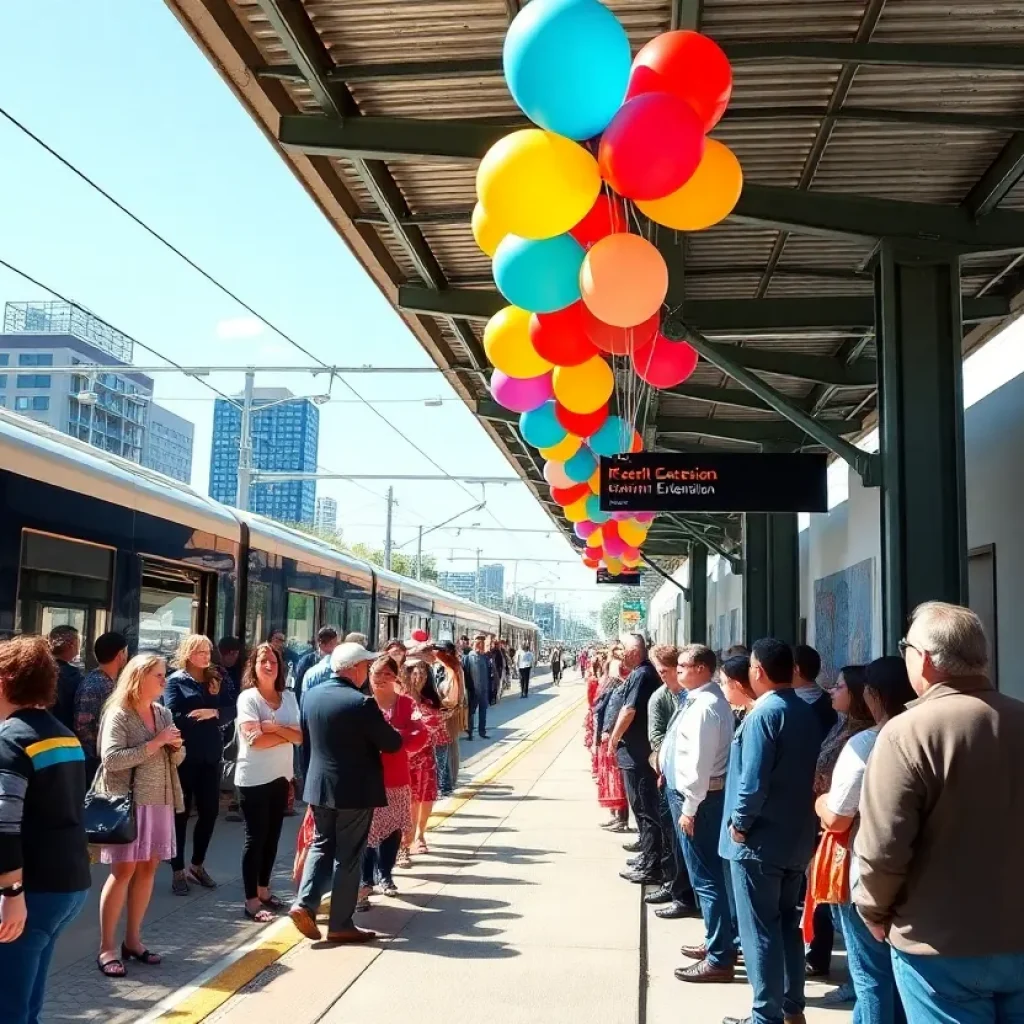 Community members celebrate the grand opening of the Phoenix light rail extension at Central and Baseline station.