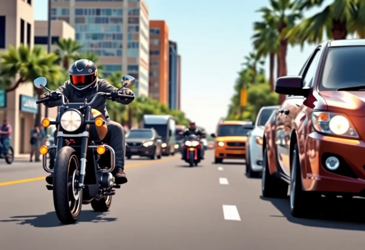 Motorcycle accident scene in Phoenix with emergency responders