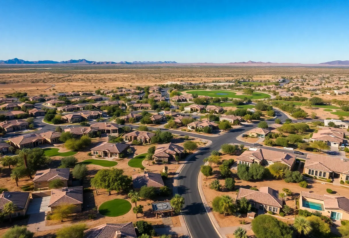 Aerial view of a vibrant neighborhood in Phoenix, Arizona