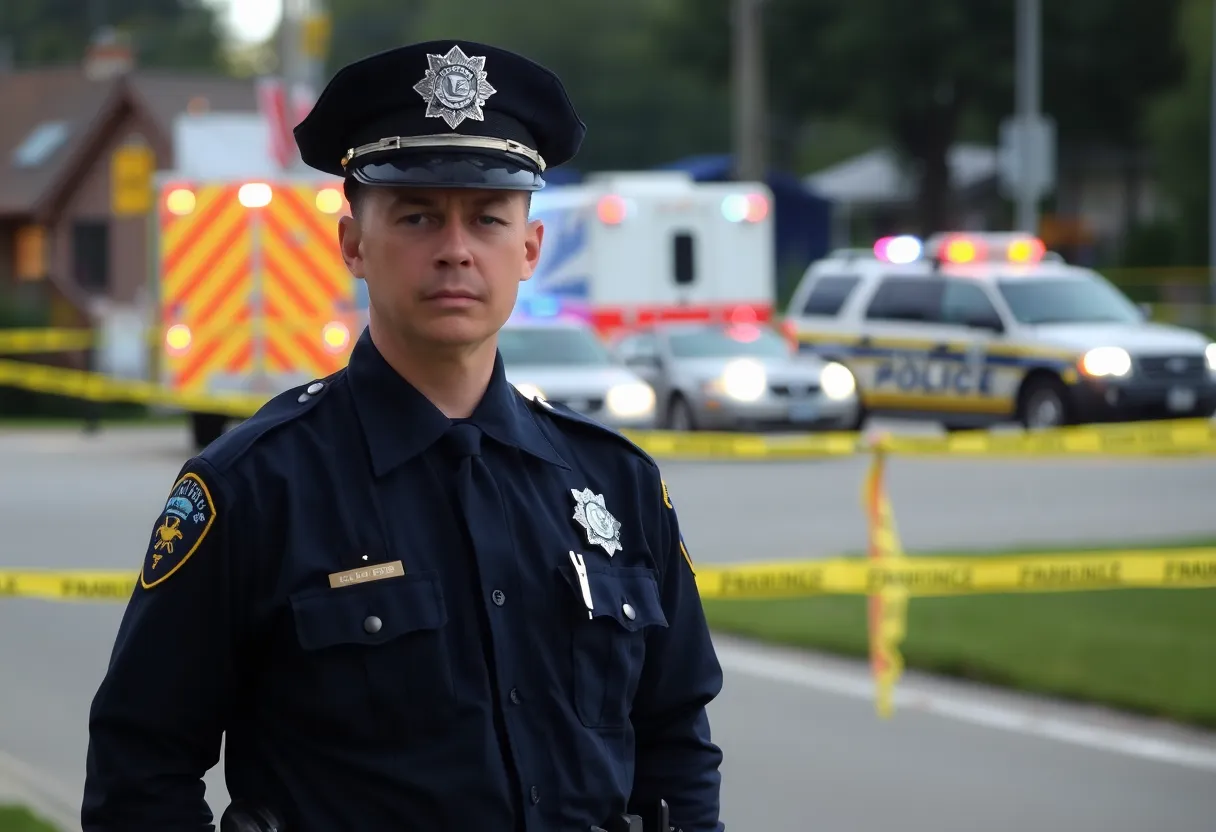 An officer at a crime scene conveying urgency and law enforcement presence