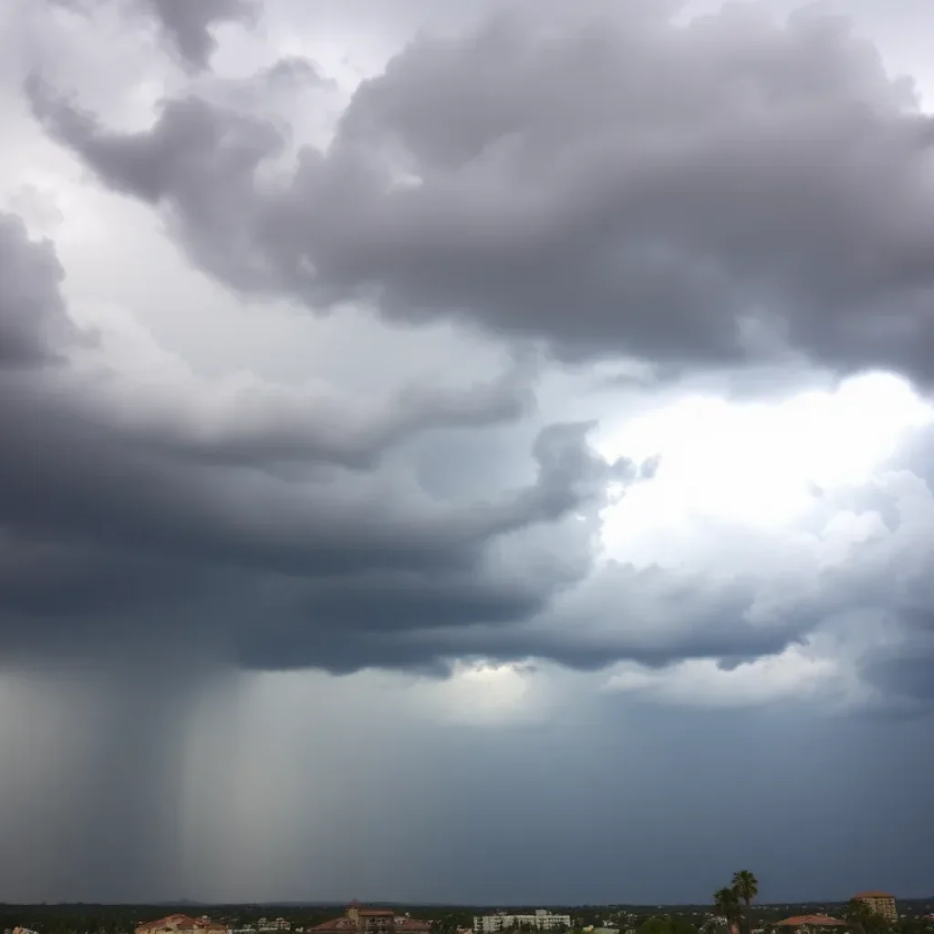 Dark clouds over Phoenix with rainfall