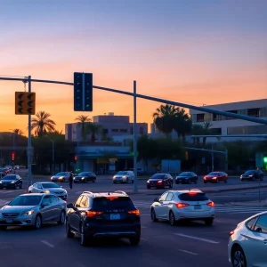 Traffic intersection in Phoenix at twilight