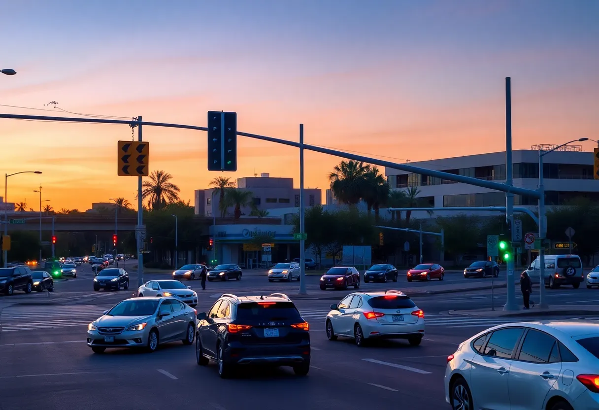 Traffic intersection in Phoenix at twilight
