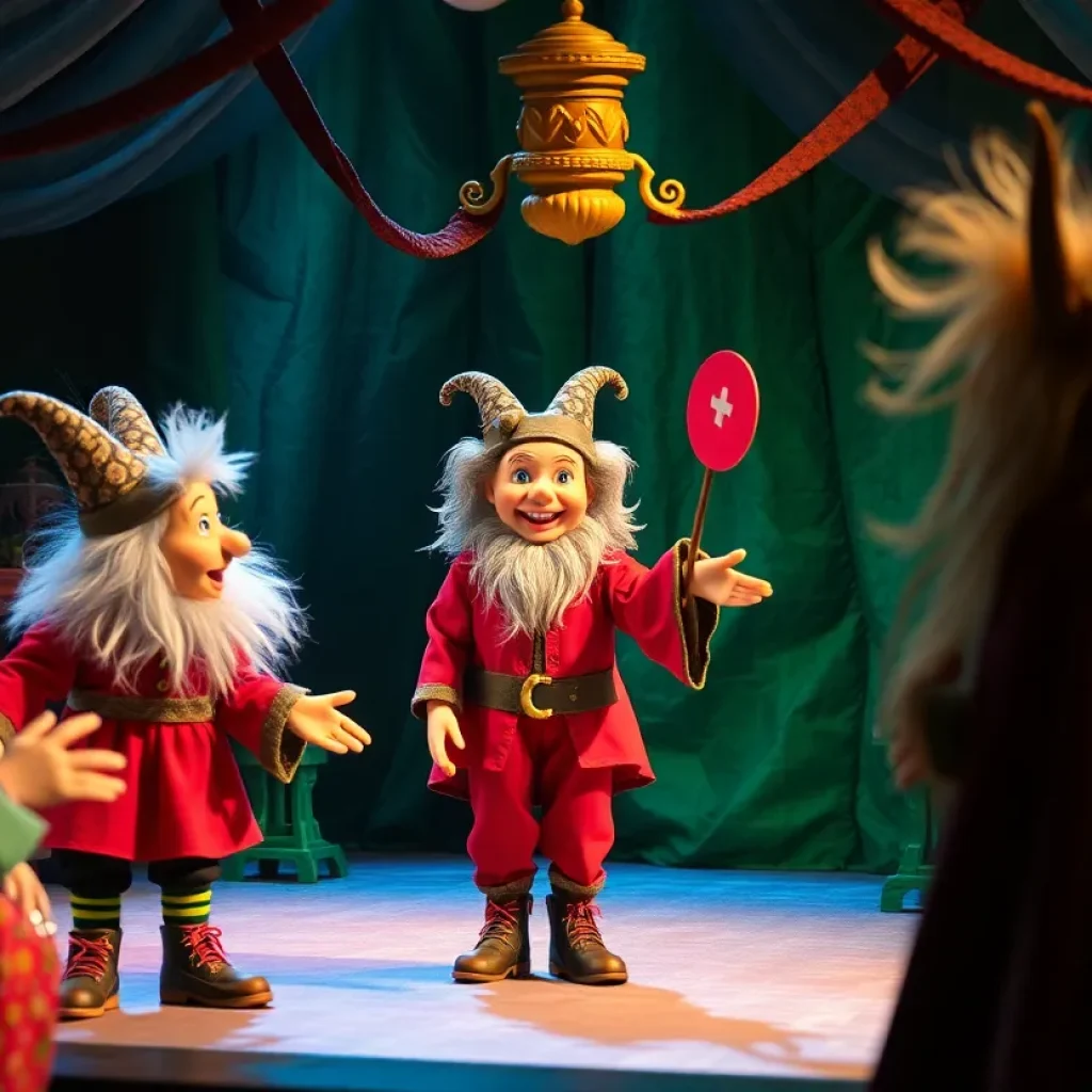 Puppets performing Rumpelstiltskin at a theater stage