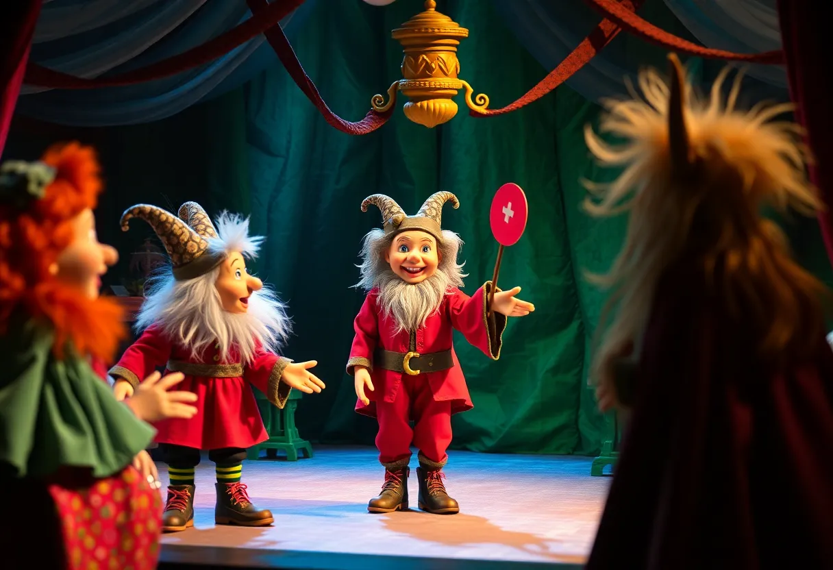 Puppets performing Rumpelstiltskin at a theater stage
