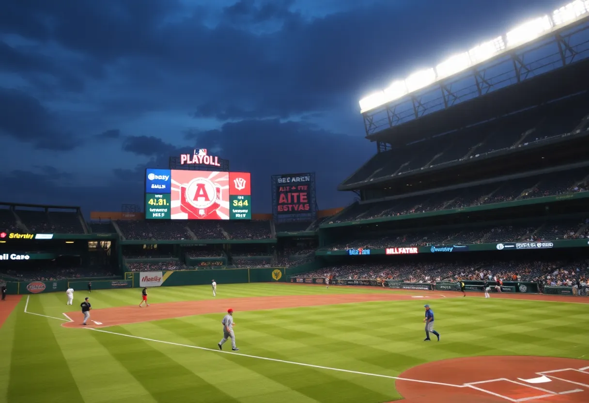 A baseball game in progress with players on the field.
