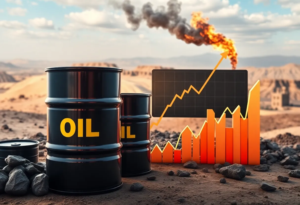 Oil barrels and graphs illustrating rising oil prices