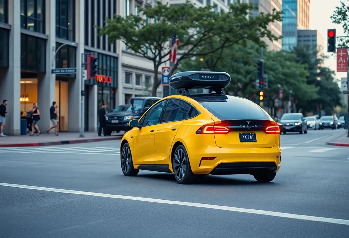 Tesla robotaxi driving through the streets of Austin