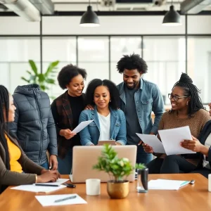 Diverse group of Black entrepreneurs collaborating in a workspace