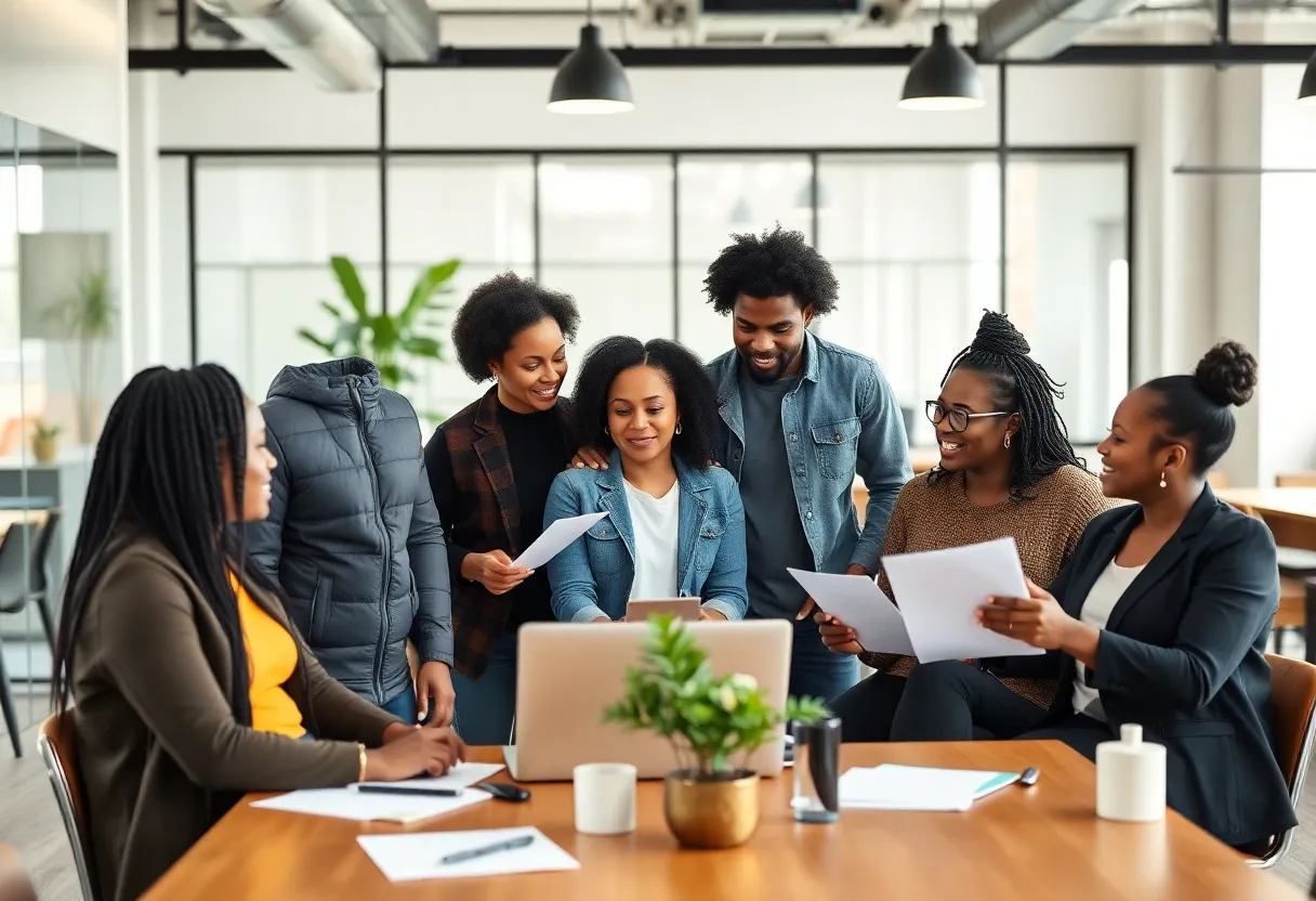 Diverse group of Black entrepreneurs collaborating in a workspace