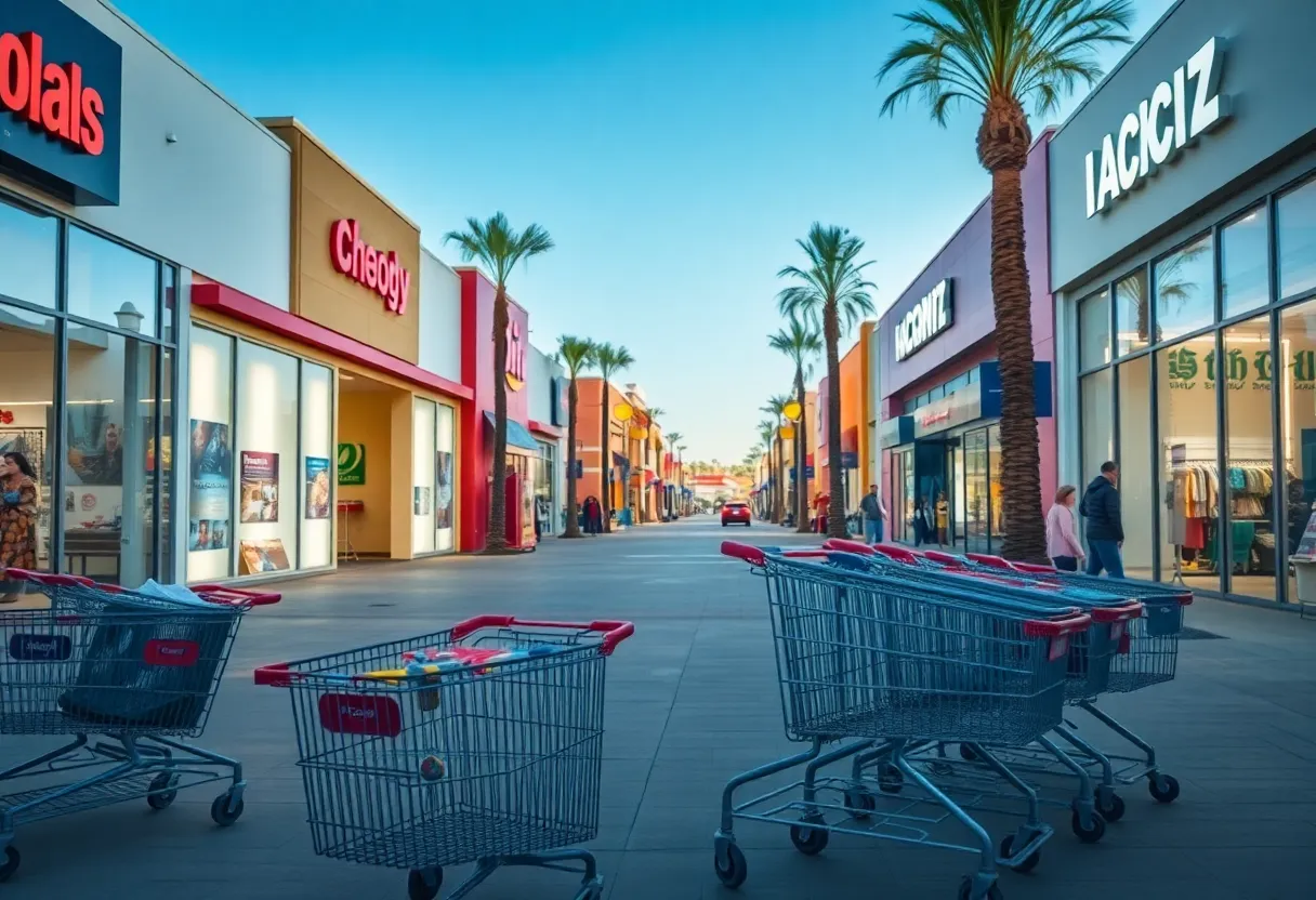 Abandoned shopping carts in a Phoenix area amidst retail stores.