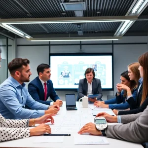Business executives participating in an AI leadership workshop