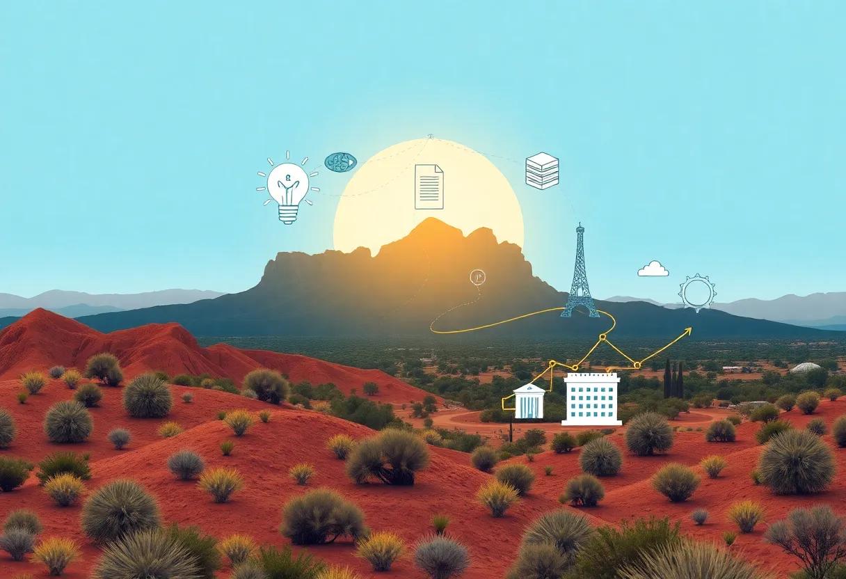 Illustration depicting Arizona's integration of artificial intelligence in education and economy.