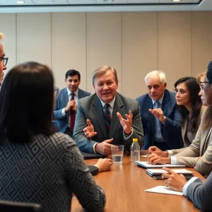 Tense meeting of Arizona Democrats discussing party leadership change.