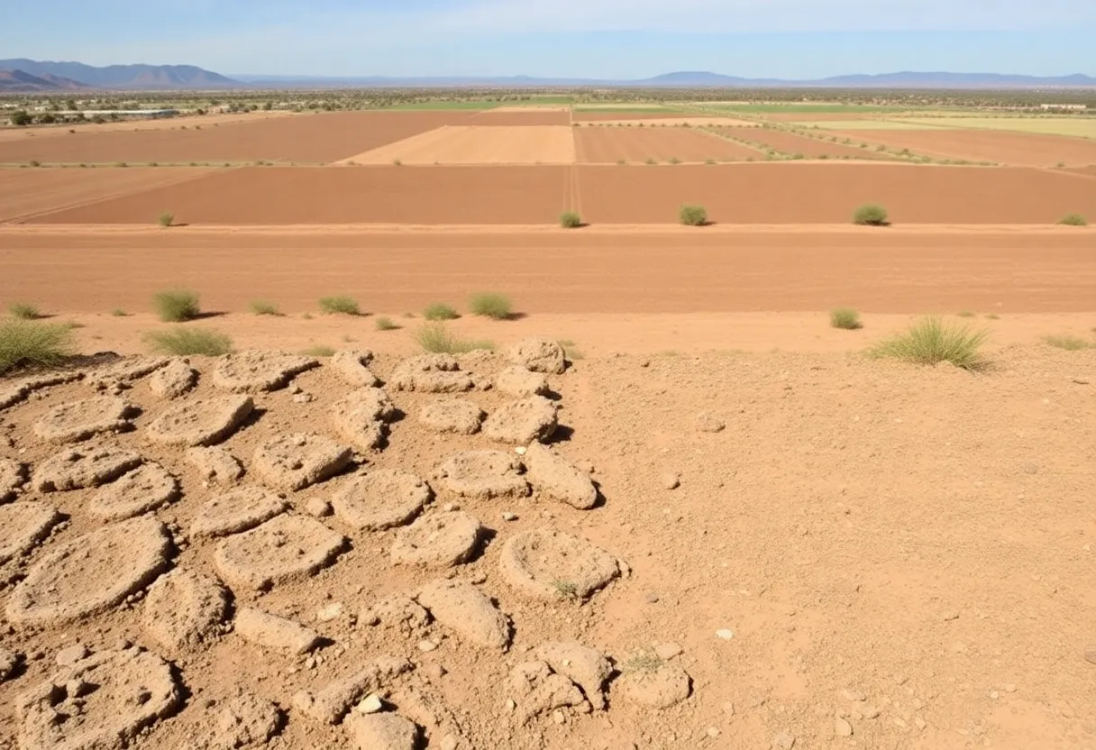 Dry agricultural field in Arizona showing signs of water scarcity