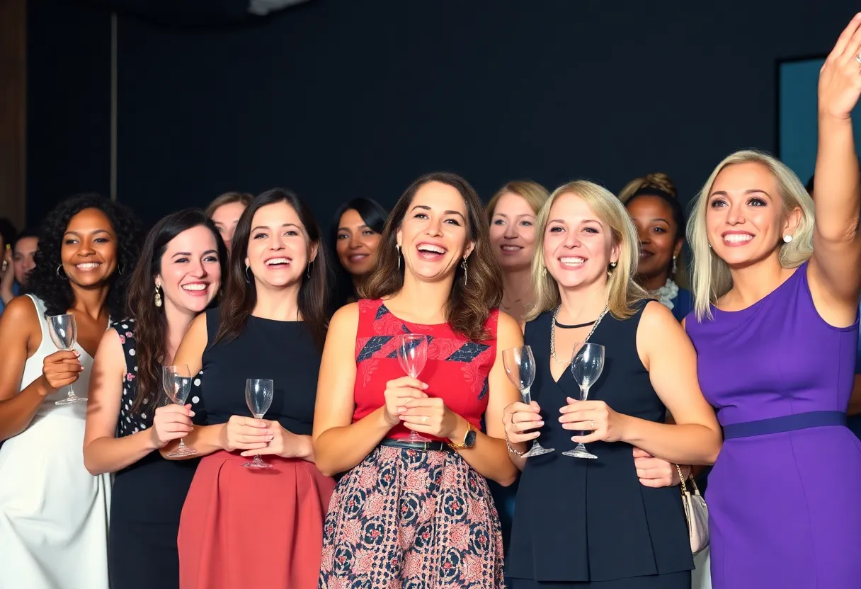 Group of women celebrating their achievements at an awards ceremony