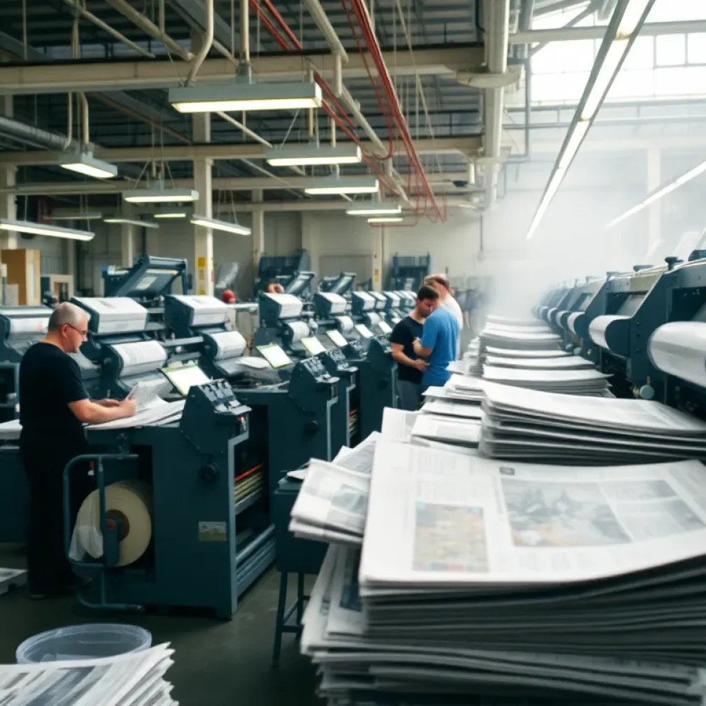 Newspaper printing press in operation at the Arizona Republic