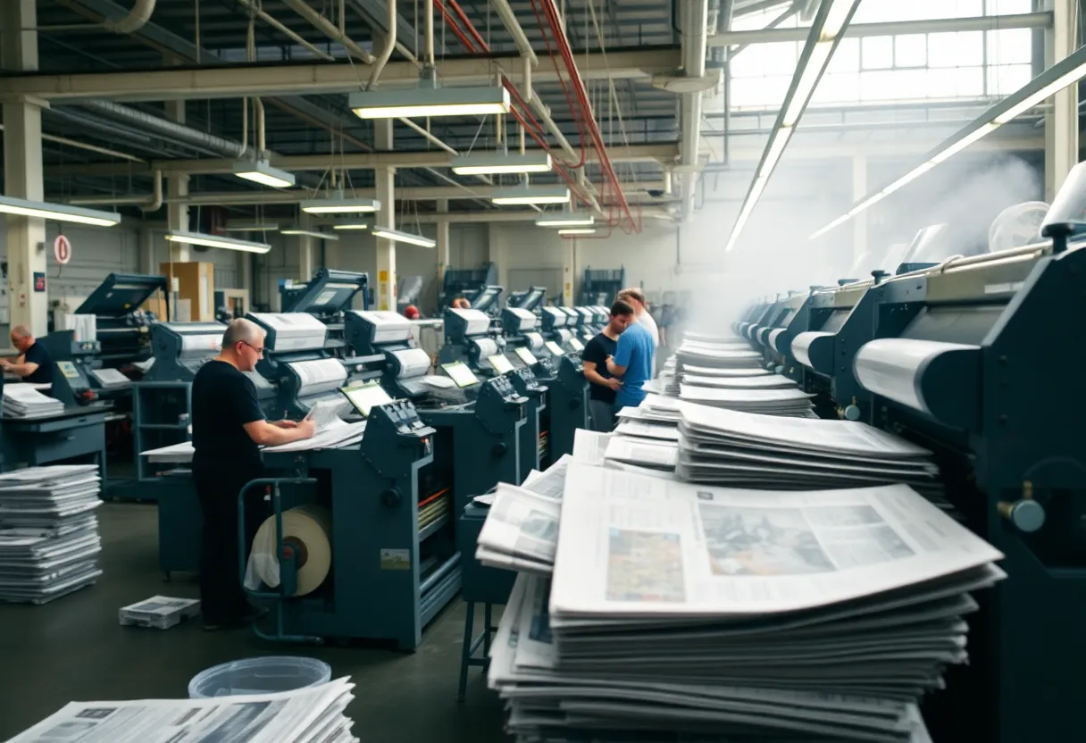 Newspaper printing press in operation at the Arizona Republic