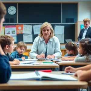 Educators discussing funding issues in an Arizona classroom