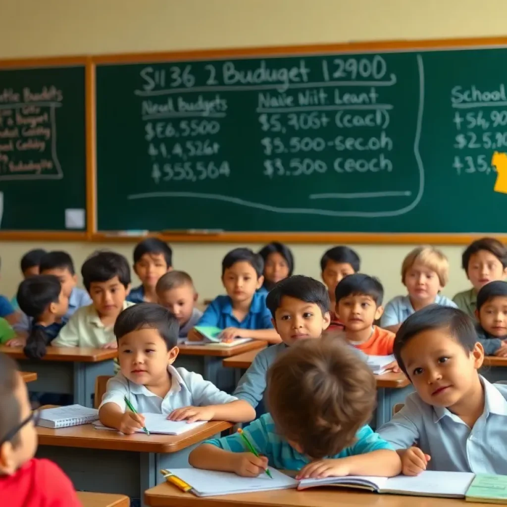 Students in a classroom learning about funding challenges