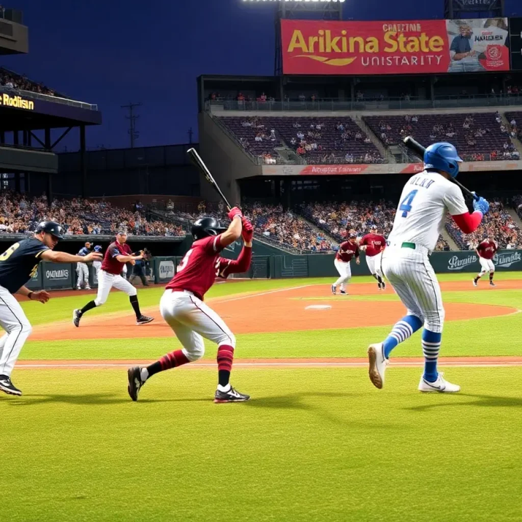 Arizona State University baseball team playing against UCLA at Jackie Robinson Stadium.