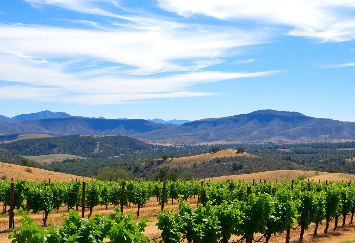 Vineyard in Arizona's Verde Valley with grapevines and hills