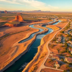 Aerial view of Arizona's water transfer project showing rural to urban transformation.
