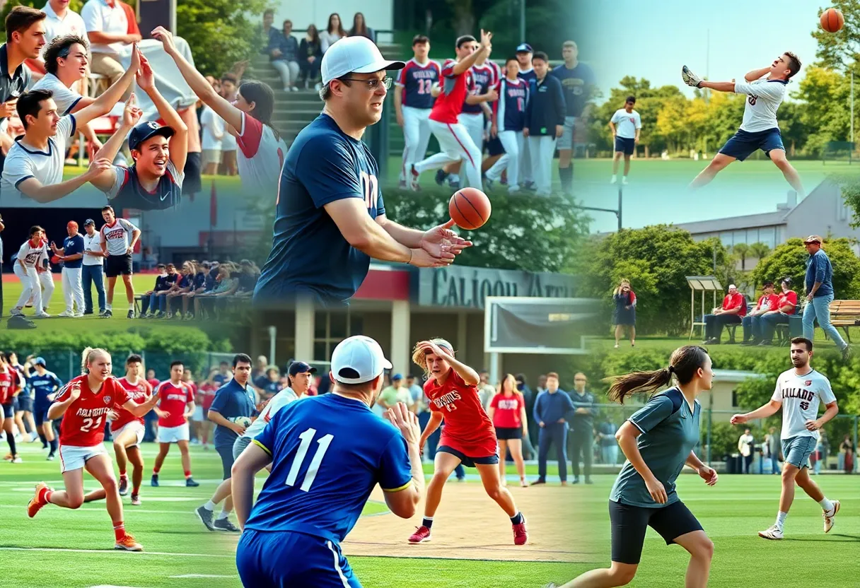 Collage of collegiate athletes demonstrating teamwork and sportsmanship
