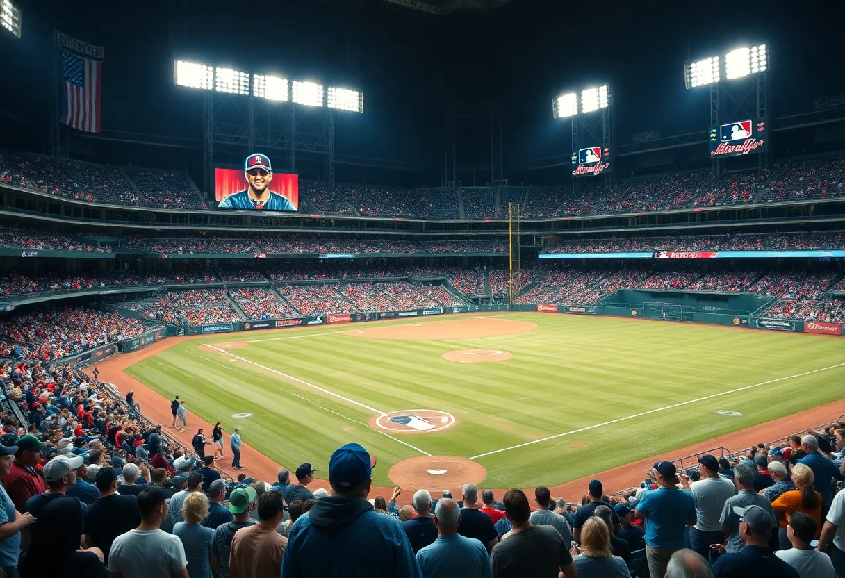 Crowd of baseball fans at a game in a stadium