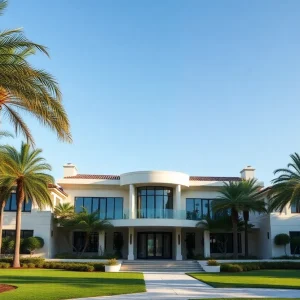 Exterior view of a luxurious mansion in Beverly Hills