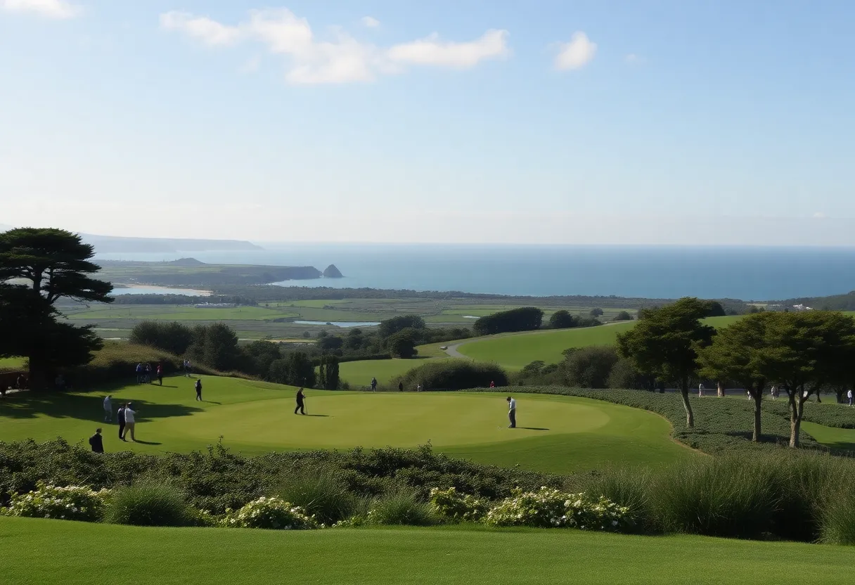 A picturesque view of the Biarritz Cup golf event with players in action.