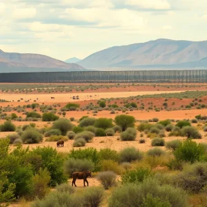 Desert landscape of San Rafael Valley with a border wall