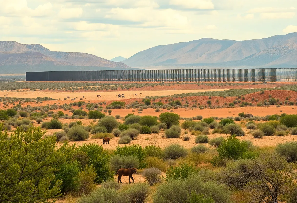 Desert landscape of San Rafael Valley with a border wall