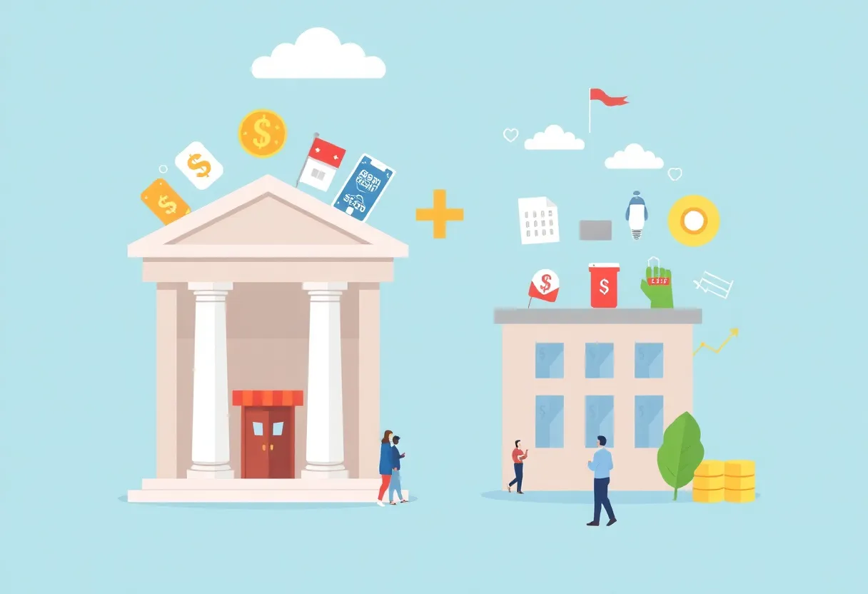 Illustration depicting the merger of Busey Bank and CrossFirst Bankshares.
