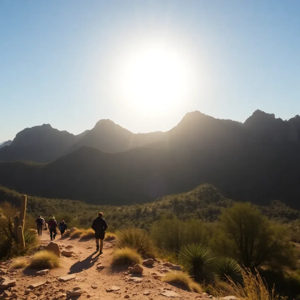 Hikers on Camelback Mountain trail in scorching heat