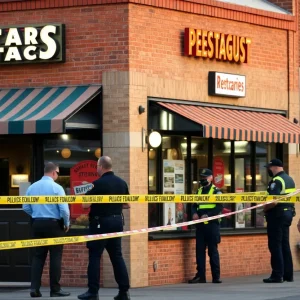Law enforcement conducting an investigation at a Colt Grill restaurant