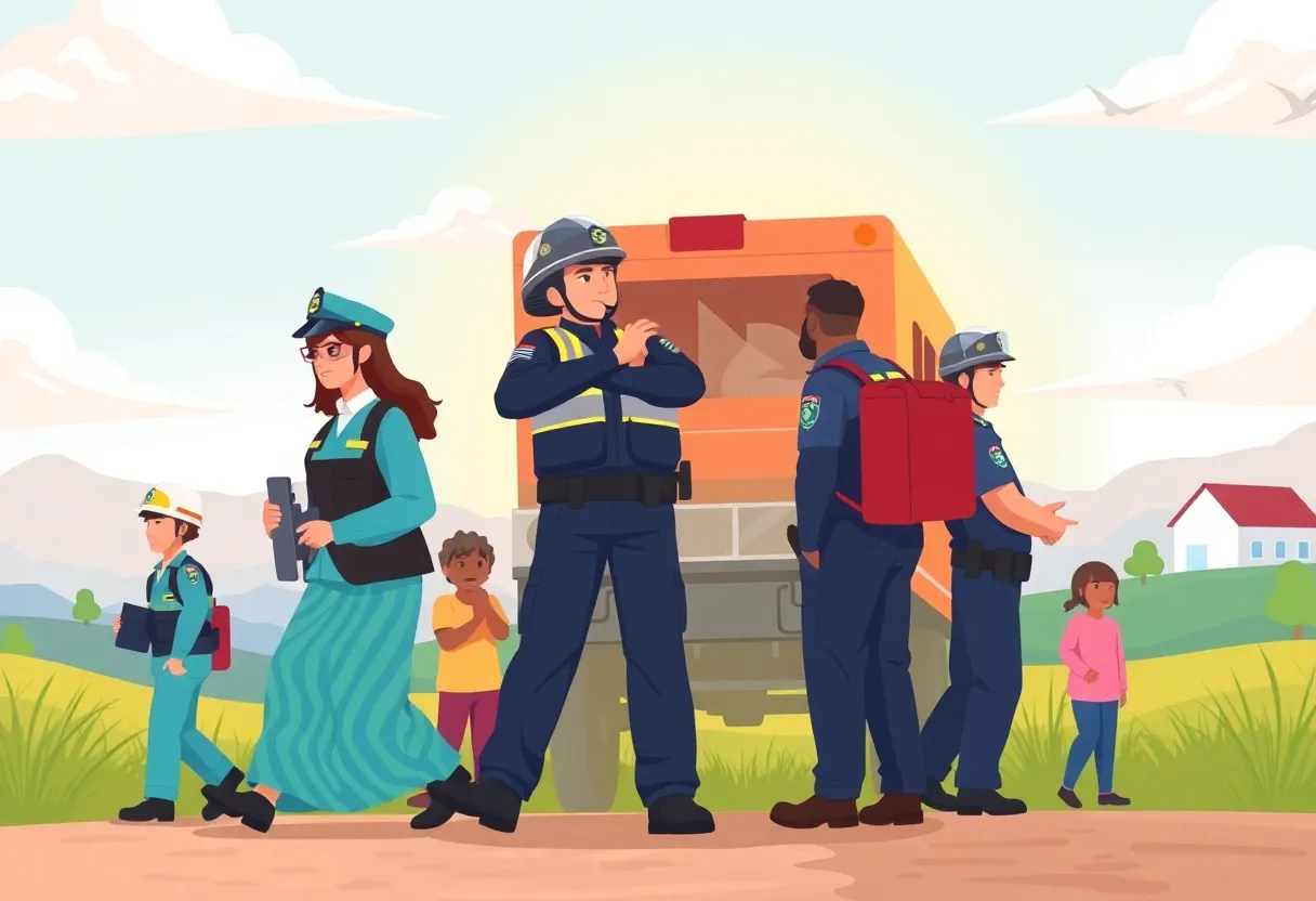 Illustration of community members responding to a missing child alert.