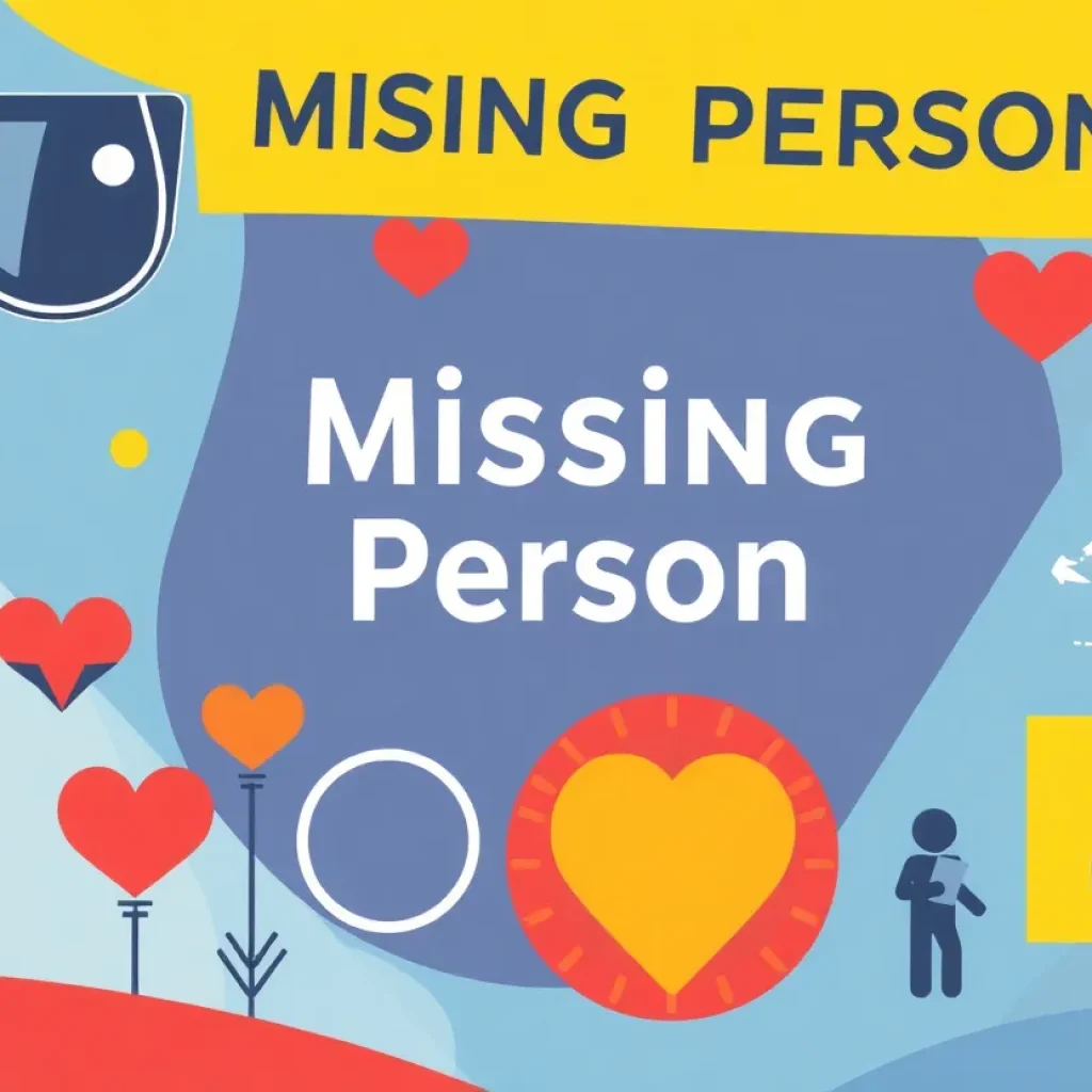 Abstract representation of missing persons awareness with community support symbols.