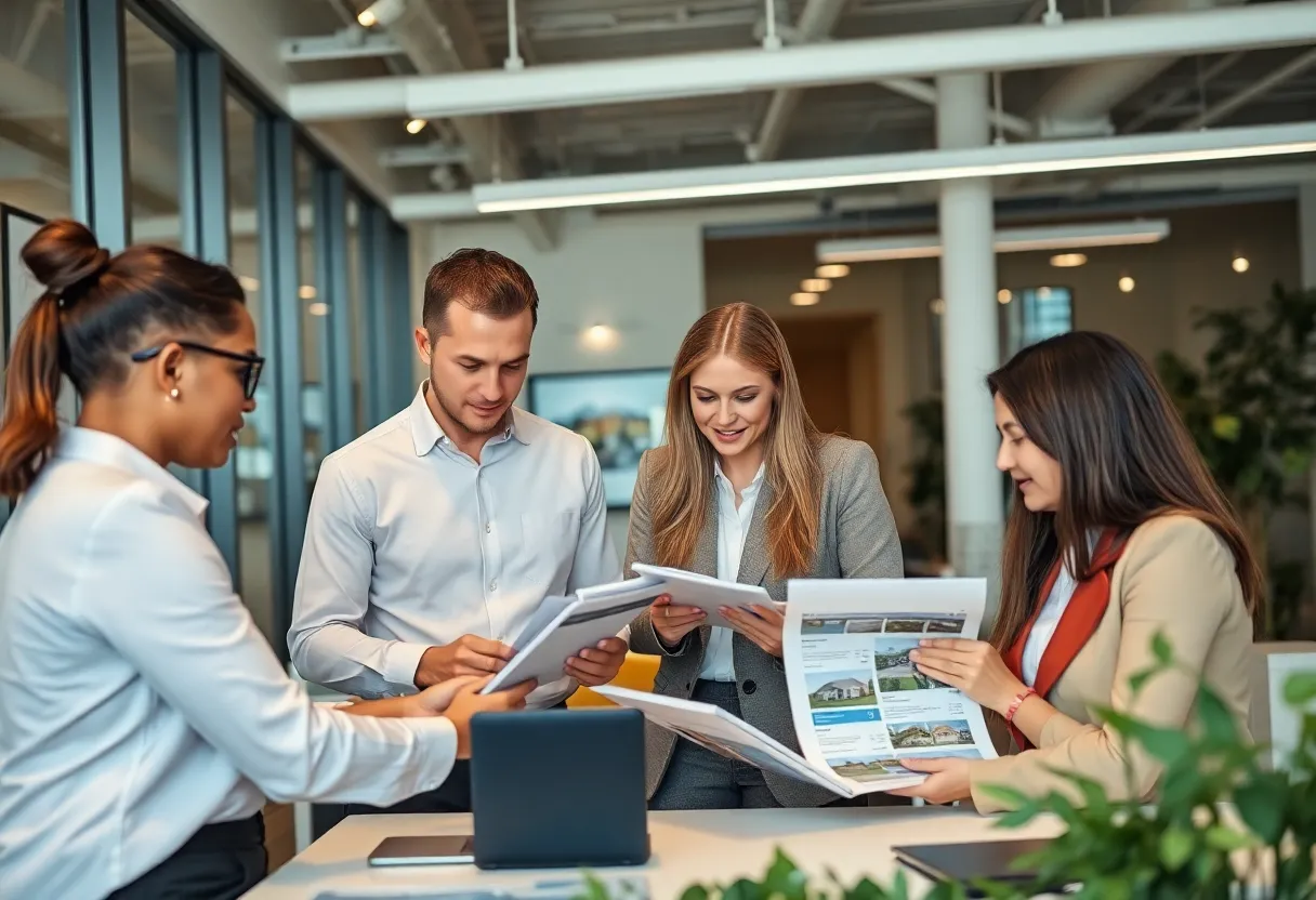 Agents collaborating in a modern real estate office