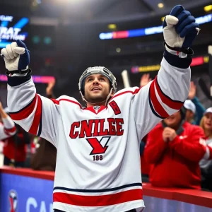 Celebration of a college hockey player during NHL Draft