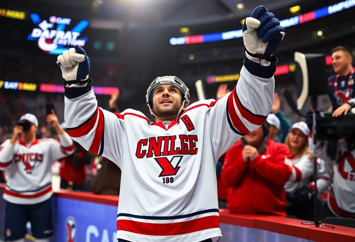 Celebration of a college hockey player during NHL Draft