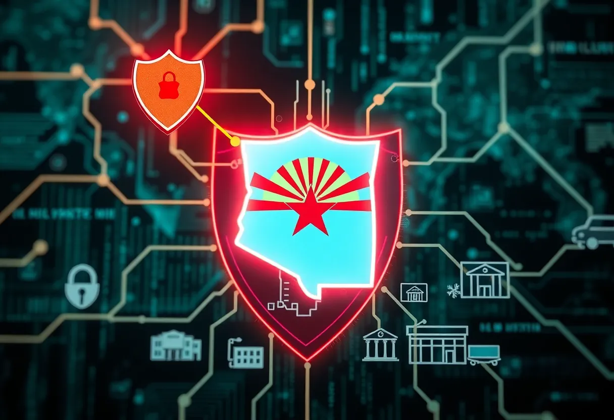Illustration of cybersecurity threats affecting businesses in Arizona