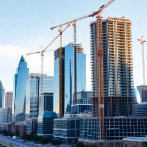 Dallas skyline with hotel construction sites