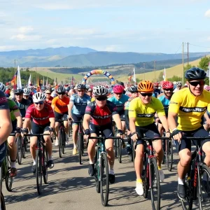 Cyclists enjoying RAGBRAI with a special guest