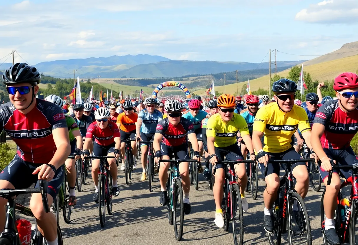 Cyclists enjoying RAGBRAI with a special guest