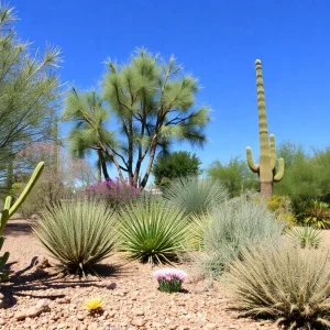 A beautiful desert garden with drought-tolerant plants in Phoenix, AZ
